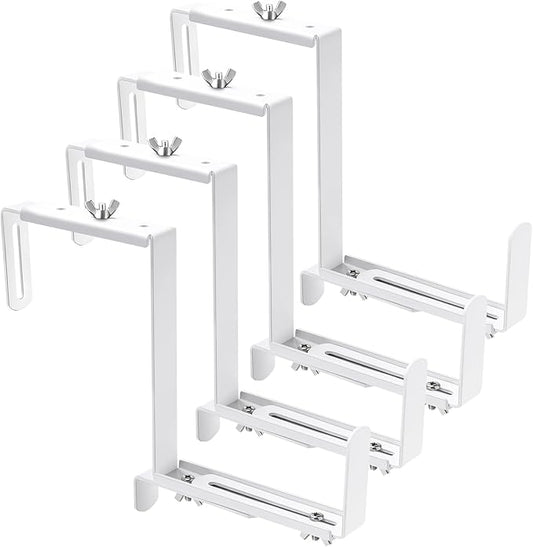 Adjustable Planter Box Bracket, Flower Box Holder Brackets for Deck Railing, Window Box Hanging Brackets for Patio Garden Fence Pergola Balcony Supporting Heavy Planters-4 Pack