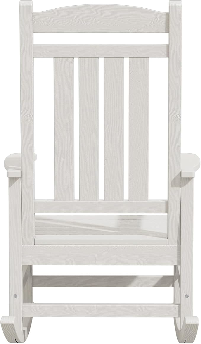KINGYES HDPE Rocking Chairs Outdoor, Patio Rocking Chairs with 330lbs Support, Smooth Porch Rocker for Deck Lawn Yard, White