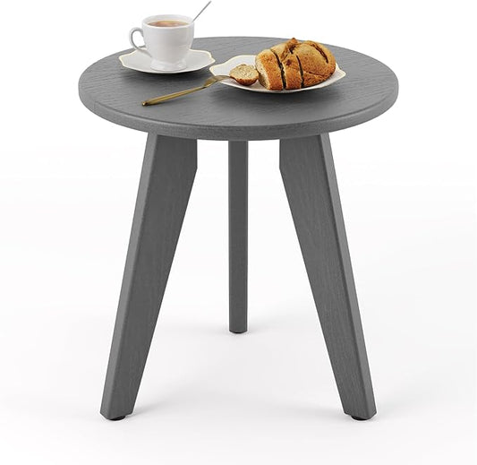 HDPS Outdoor Side Table, Small Round Side Table Weather-Resistant, Outdoor Side Tables for Patio, Porch, Deck, End Table for Plant Stand, Living Room, Bedroom, Gray