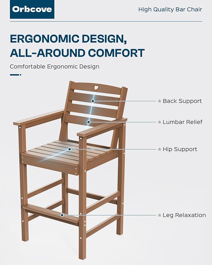 Patio Bar Table,Adirondack Chairs and Table 2 Pieces Set, Bar Height Chairs Set of 2, Outdoor Bar Stools Set,Weather-Resistant Outdoor Furniture for Deck, Balcony, Poolside Easy Assembly