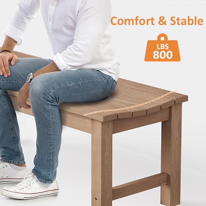 Outdoor Bench, 2-Person Patio Backless Bench Holds up to 800lbs, Weatherproof Garden Bench that Never Rot and Fade, Suit for Backyard, Porch, Patio, Deck and Entryway (Teak)