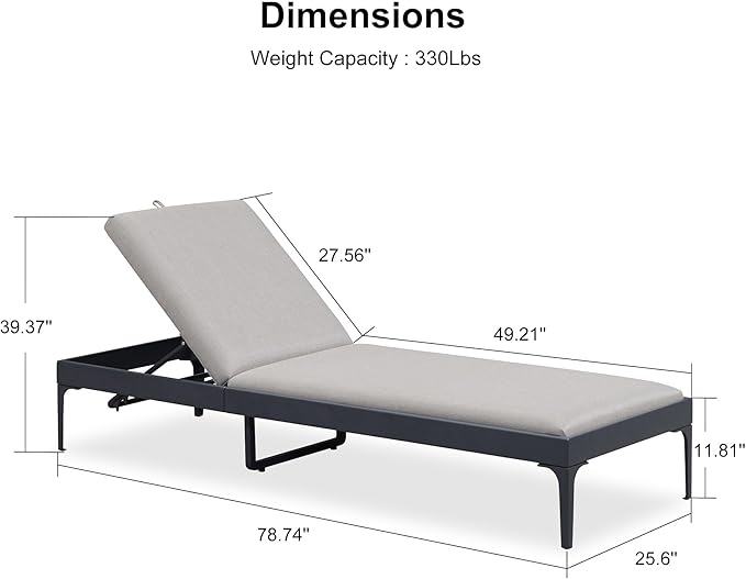 PURPLE LEAF Outdoor Chaise Lounge Set of 4 Aluminum Adjustable Patio Lounger Chairs with Cushions Reclining Beach Daybed for Poolside Balcony Deck Backyard, Dark Grey