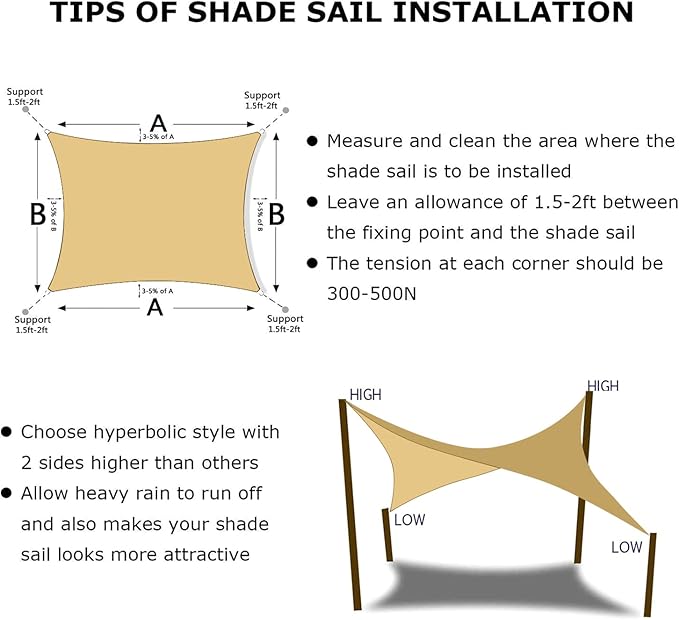 KANAGAWA 12'X18' Sand Custom Size Sun Shade Sail Rectangle UV Block Canopy Cover for Patio Backyard Lawn Garden Outdoor (Customized Available)