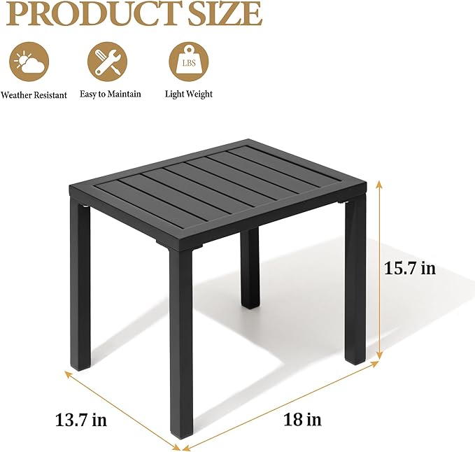 Crestlive Products Outdoor Side Table Set of 2, Aluminum Rectangular Side/End Table, Small Patio Coffee Bistro Table for Outdoor Indoor (Black)