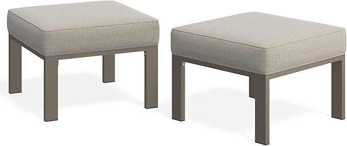 Wisteria Lane Patio Furniture Footstools Metal Ottomans Set of 2, Metal Outdoor Ottomans with Upgraded Cushions, All-Weather Outdoor Footrest Seat for Balcony, Garden, Deck, Backyard, Khaki