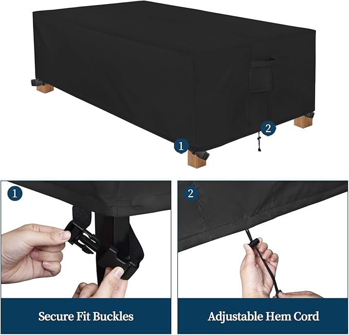 Easy-Going Patio Furniture Cover Waterproof Outdoor Rectangular Table Cover with Seal Tape at Seams (72" L x 44" W x 23" H, Black)