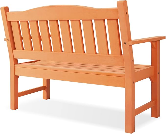 Psilvam 2-Person Outdoor Memorial Bench, All-Weather Poly Lumber Garden Bench, Rot-Resistant Outdoor Patio Bench for Park,Porch,and Church (Orange)