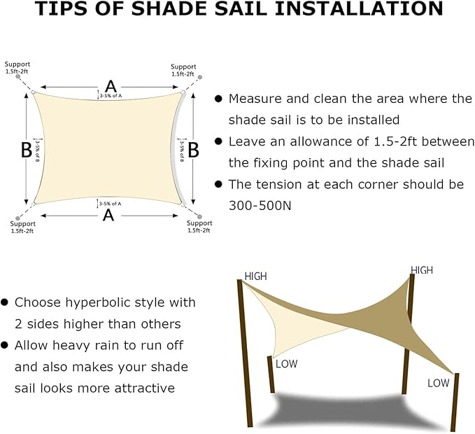 KANAGAWA 7'X7' Cream Custom Size Sun Shade Sail Square UV Block Canopy Cover for Patio Backyard Lawn Garden Outdoor (Customized Available)