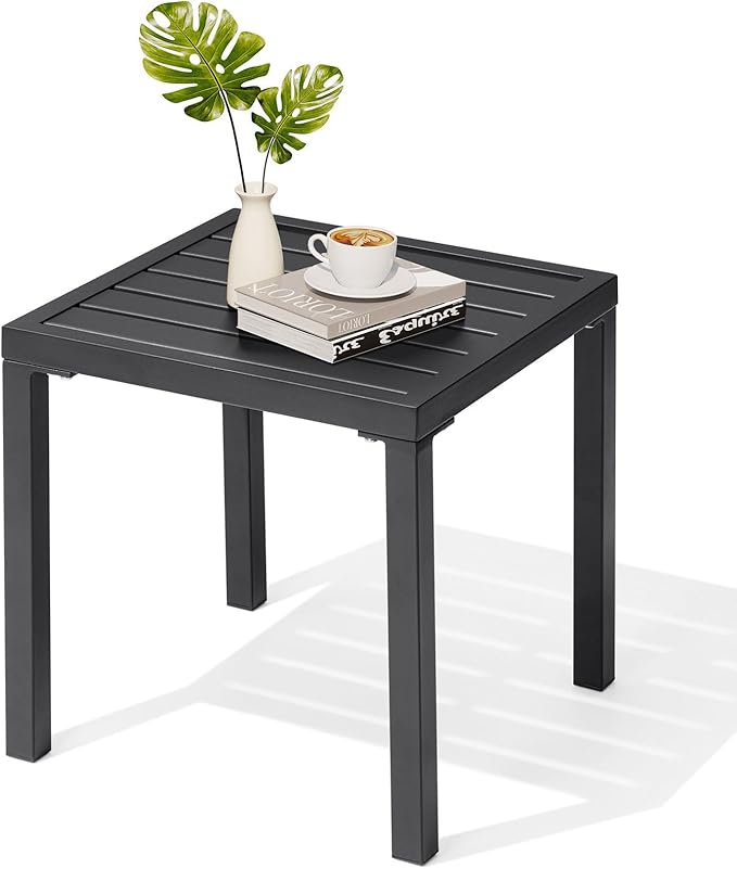 Crestlive Products Outdoor Side Table, Black Small Square Metal End Table with Easy Assembly, Weather Resistant Design for Pool Patio Balcony