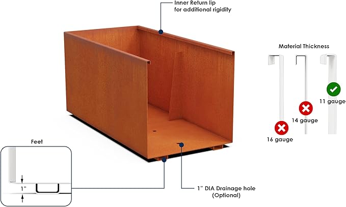 Plantercraft Large Rectangular Planters for Outdoor Plants | 84x24x36 Extra Large Corten Steel Planter Box | Heavy Duty Metal Planter for Commercial and Residential Landscaping & Privacy Screens