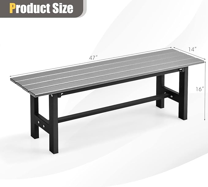 Giantex 2-Person Outdoor Bench Seat - Backless Patio Garden Bench, 47” Weatherproof Outside Chair with Slatted Seat, Metal Frame, 660 LBS Capacity, Dining Bench Chair for Yard, Park, Balcony, Gray