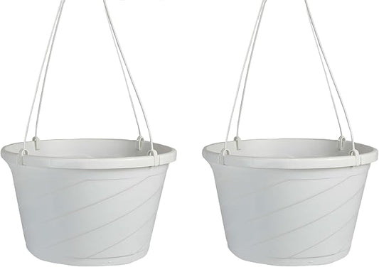 The HC Companies 12 Inch Euro Hanging Planters, Lightweight UV-Resistant Plastic Hanging Planters for Indoor & Outdoor Plants, 2-Pack Hanging Flower Pots for Garden, Patio & Home Decor, White