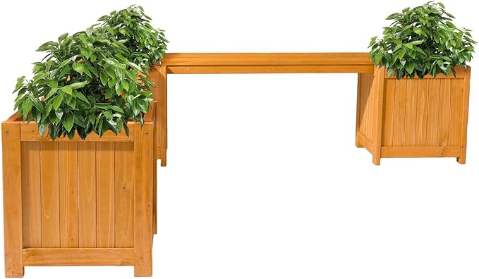 VINGLI Outdoor Wood Bench with Planter Boxes, 2-in-1 All-Weather Porch Bench Seat ＆ Open-Ended Wooden Raised Garden Bed, for Balcony Yard Patio (1 Box + 2 Boxes)