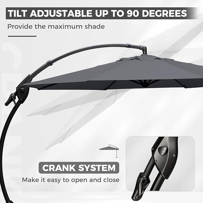 Grand patio 12 FT Sunbrella Cantilever Umbrella with Base Outdoor Aluminum Offset Umbrella with Tilt Adjustment (Charcoal, 12 FT-SUNBRELLA)