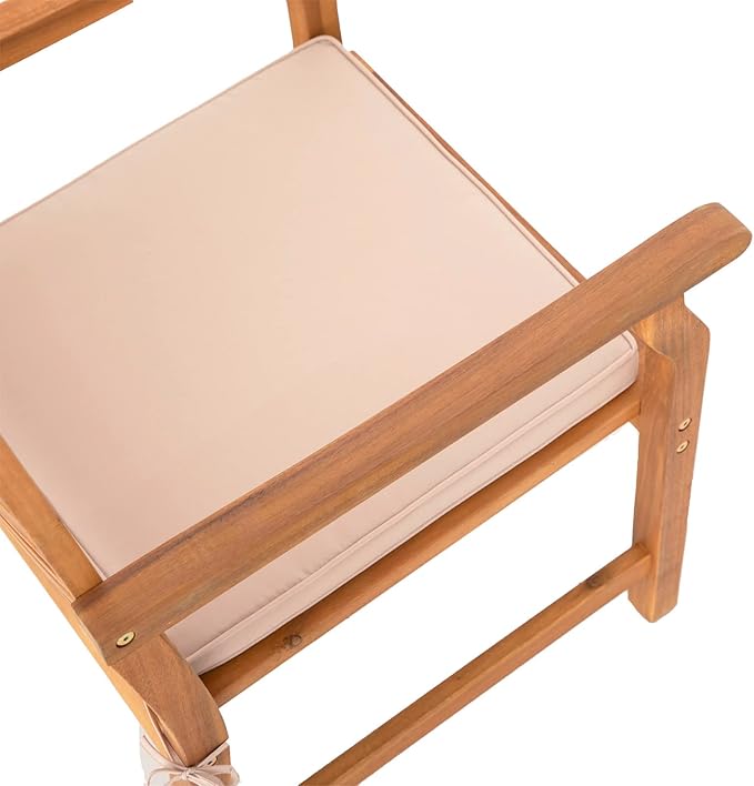 Sophia & William 2 Pieces Acacia Wood Patio Dining Chairs with Cushions, Outdoor Oil Finish Middle Back Wooden Armchairs Set of 2, Natural Wood Chairs for Porch Yard Balcony Deck, Teak