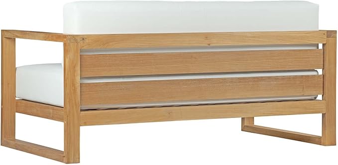 Modway Upland Teak Wood Outdoor Patio Sofa with Cushions in Natural White