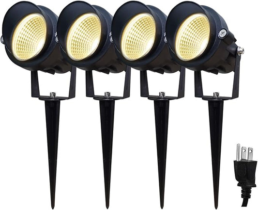 TOVEENEN LED Outdoor Landscape Spotlight 120V 12W Waterproof Spot Lights for Yard House Garden Christmas Lighting, Warm White 3000K, 4 Pack