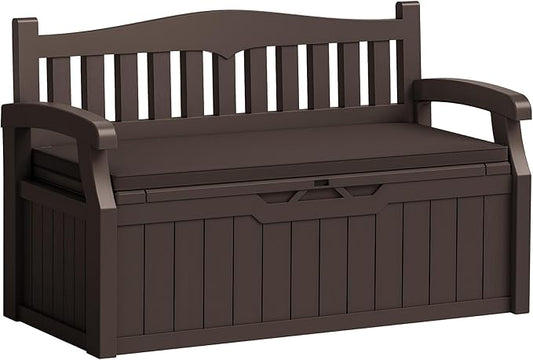 Flamaker 80 Gallon Storage Bench with Cushions Outdoor Indoor, Durable All-Weather Seating with Hidden Storage, Lockable Deck Box for Garden, Patio, Poolside (Brown)