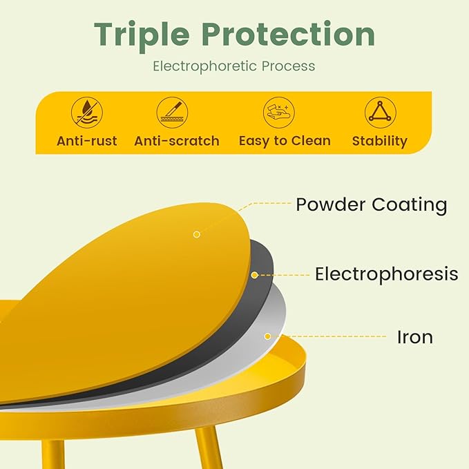 danpinera Outdoor Side Tables, Weather Resistant Steel Patio Side Table, Small Round Outdoor End Table Metal Side Table for Patio Yard Balcony Garden Bedside Yellow