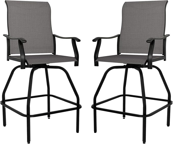 LEVELEVE Patio Bar Set 2pcs Swivel Bar Stools Outdoor Bistro Textilene Furniture Stability All-Weather Set with Height Table (2, Grey Fabric)