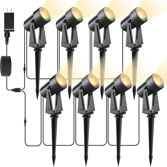 Svater Landscape Lighting Outdoor, 8 Pack Low Voltage Spotlights with Transformer, Plug in LED Spot Lights for Pathyway, Backyard, House,3000K Warm White, Super Bright 3W 250Lumem, Black