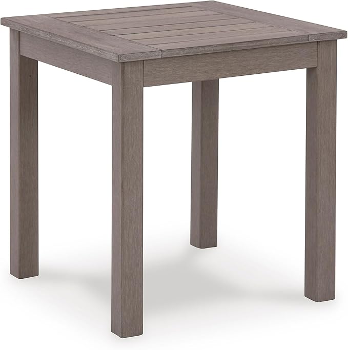 Signature Design by Ashley Hillside Barn Casual Outdoor Weatherwood Resin Polymer End Table with Slatted Tabletop, Brown