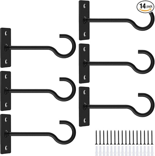 6Pack 4inch Wall Hook for Hanging Plant Bracket Black