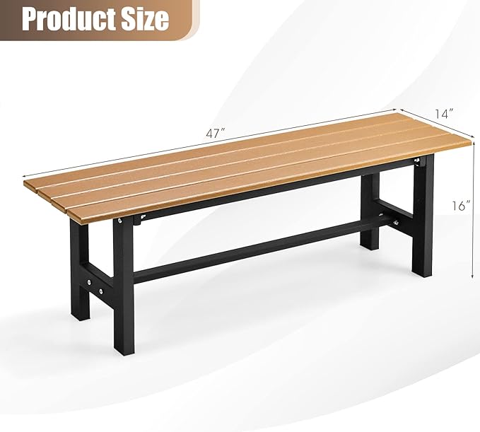Giantex 2-Person Outdoor Bench Seat - Backless Patio Garden Bench, 47” Weatherproof Outside Chair with Slatted Seat, Metal Frame, 660 LBS Capacity, Dining Bench Chair for Yard, Park, Balcony, Brown
