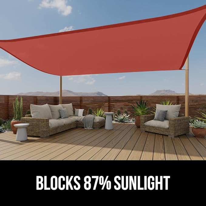 GORILLA GRIP Heavy Duty Sun Shade, UV Protection Fade Tear and Rust Resistant Rectangle Sunshade Canopy, Curved Edges Blocks Sunlight, Breathable Sail, Outdoor Patio, Lawn Garden, 8x10 FT Terra