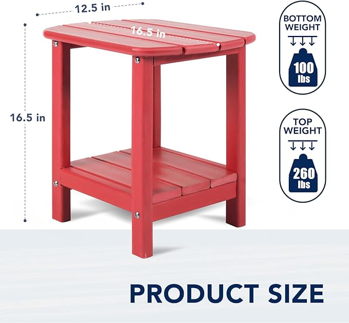 nalone Adirondack Side Table 16.5" Outdoor Side Table HDPE Plastic Double Adirondack End Table Small Table for Patio (Red)
