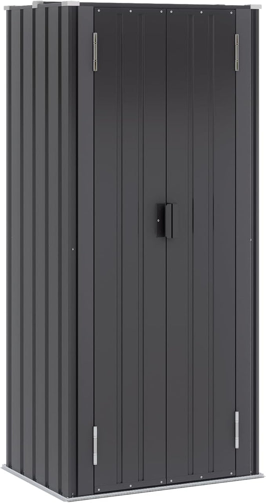 Greesum Outdoor Metal Storage Cabinet, 69'' Lockable Tall Shed, Vertical Tool Organizer with 2 Adjustable Shelves, for Garage, Patio, Backyard, Home & Lawn, Black