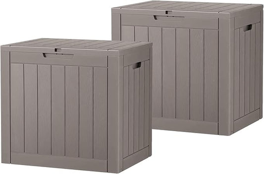 Outdoor Storage Box, Resin Deck Boxes Indoor and outdoor, Waterproof Storage Box Lockable Lid (Grey,35 Gallon-2Pack)