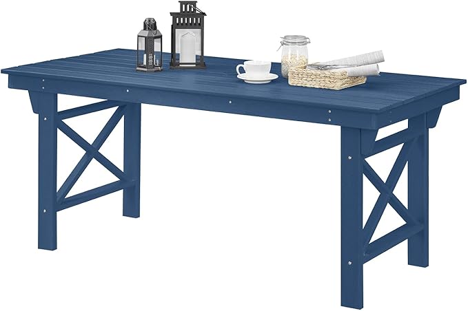 HDPE Outdoor Dining Table, 66.9” Rectangle Patio Dining Table for 6, All-Weather HDPE Outdoor Table with 2.2” Umbrella Hole, HDPE Patio Furniture for Deck, Backyard, Garden, Pool, Navy