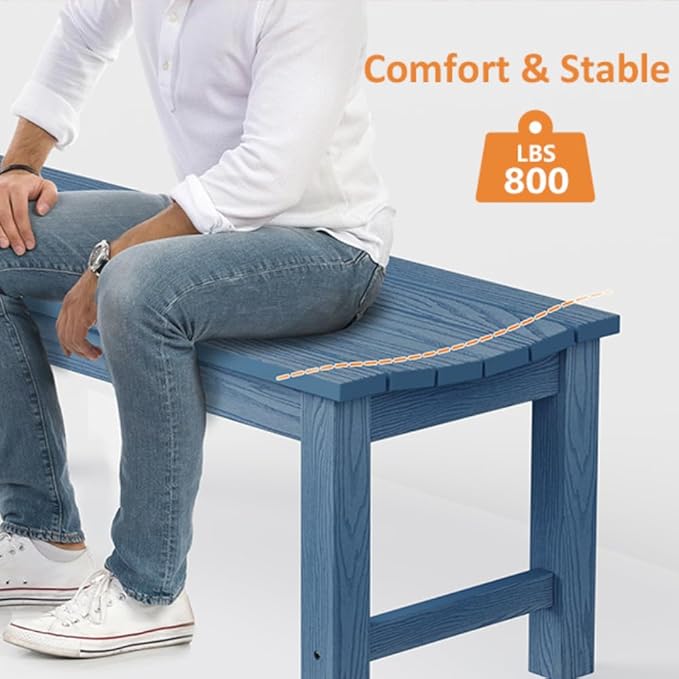 Outdoor Bench Set of 2, 2-Person Patio Backless Benches, HIPS Weatherproof Garden Bench That Never Rot and Fade, Suit for Backyard, Church, Patio, Deck and Entryway (Blue)