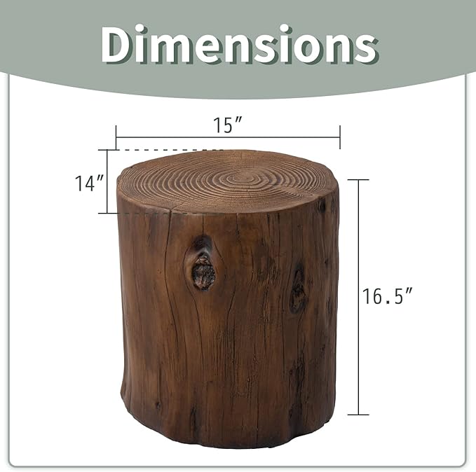 SUNBURY Outdoor Side Table Set of 2, Tree Stump Side Table Brown Colored Faux Wood, Wood Stump Stool, Ottoman or Plant Stand, Deck or Garden