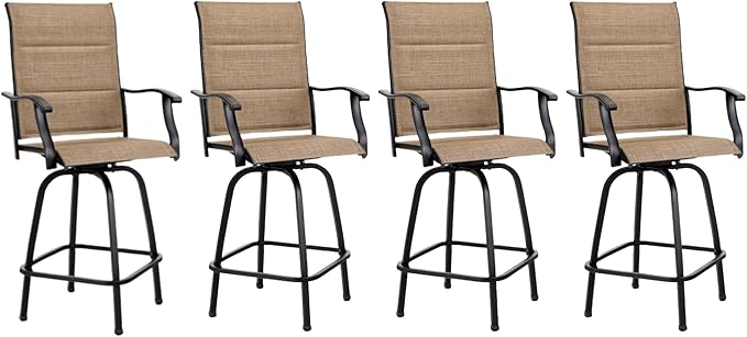 MFSTUDIO Outdoor Bar Stools Set of 4, Swivel Bar Height Patio Chairs Outdoor Barstools High Top Patio Swivel Bar Chairs, Padded Textilene Stools for Outside