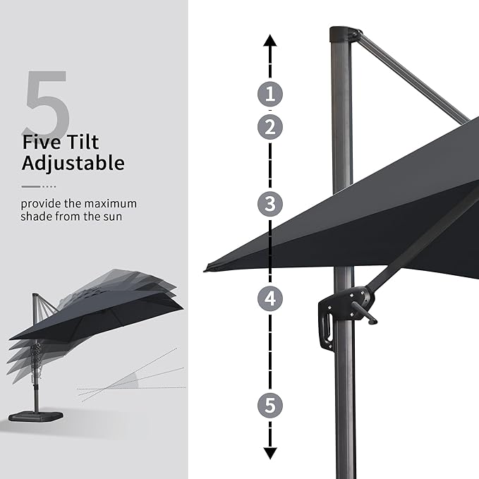 PURPLE LEAF 10' X 13' Patio Umbrella Outdoor Cantilever Rectangle Umbrella Aluminum Offset Umbrella with 360-degree Rotation for Garden Deck Pool Patio Black