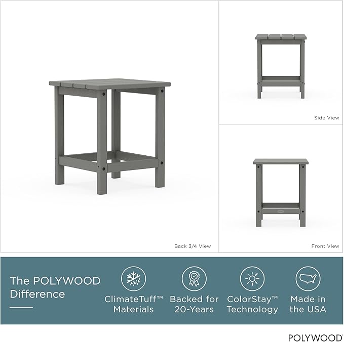 POLYWOOD ECT18GY Long Island Side Table, 18-Inch, Slate Grey