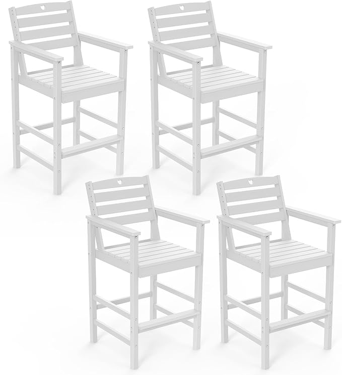 Patio Bar Table,Adirondack Chairs and Table 4 Pieces Set, Bar Height Chairs Set of 4, Outdoor Bar Stools Set,Weather-Resistant Outdoor Furniture for Deck, Balcony, Poolside Easy Assembly