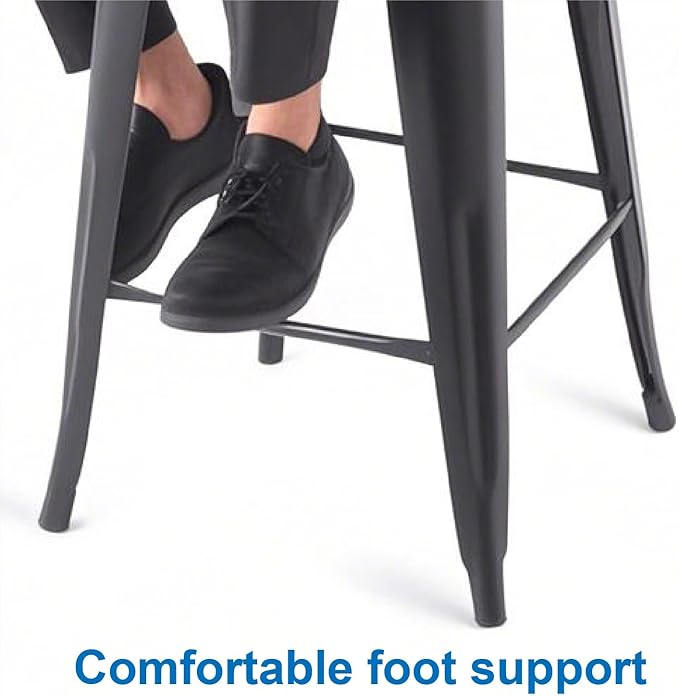 Stackable Metal Bar Stool Backless Indoor-Outdoor Counter Stools Fullmetal Dinning Chairs Set of 4 (Black, 24 Inch)