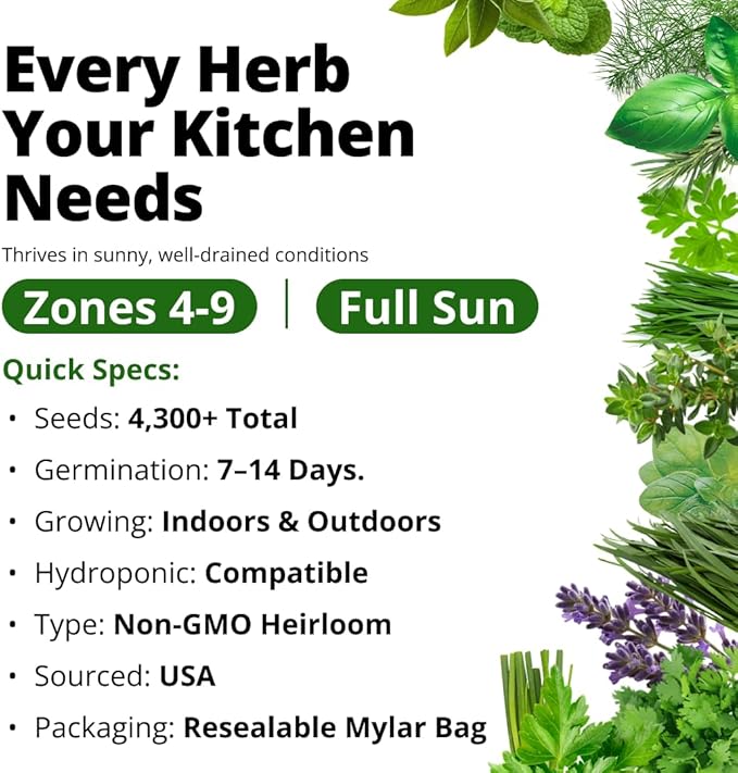 HOME GROWN Herb Seeds for Planting 15-Pack Massive Seed Count 4,300+ Seeds Non-GMO Heirloom | Extra Large | Culinary Herb Kit, Indoor Outdoor & Hydroponic | Grow Your Own Herbs | Gardening Gift