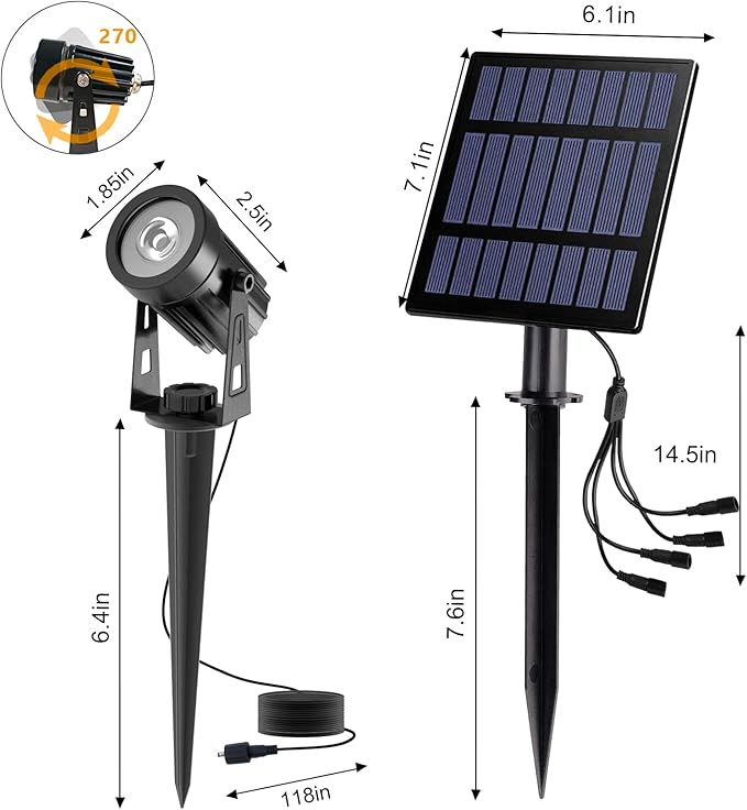 T-SUN Solar Spotlights, 4-in-1 Solar Landscape Spot Lights Outdoor Waterproof Auto ON/Off 5W Separate Solar Panel LED Lights, Solar Lights for Garden, Yard, Driveway, Pool Area(Warm White-3000K)