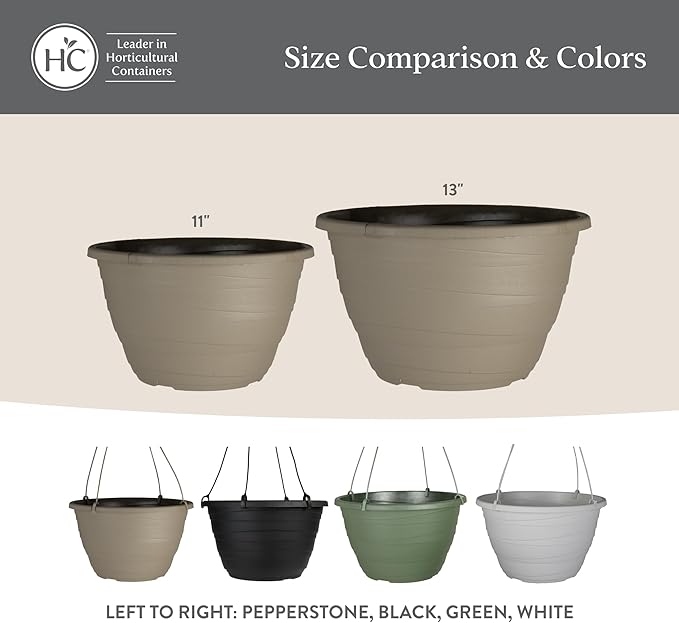The HC Companies 13 Inch Wrapt Hanging Planters, Lightweight UV-Resistant Plastic Hanging Planters for Indoor & Outdoor Plants, 2-Pack Hanging Flower Pots for Garden, Patio & Home Decor, Green