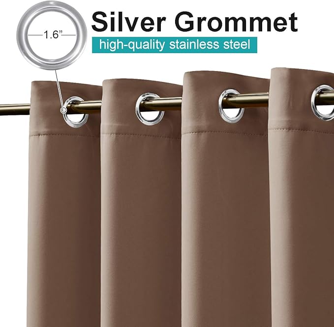 NICETOWN Room Darkning Bedroom Curtain W84 x L84, Stainless Steel Grommet Top Blackout Heavy Weight Window Treatment Thermal Insulated Sunlight Block Drape Panel for Sun Room/Porch, Tan