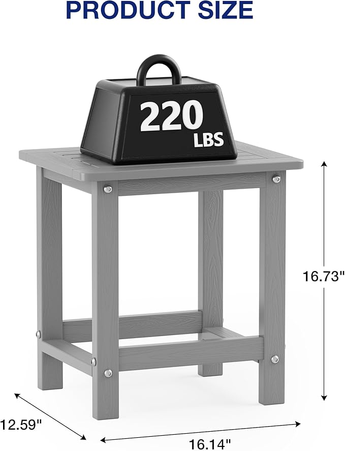 YEFU Outdoor Side Table for Patio: 16" HIPS Weather - Resistant Adirondack Tables Set of 2 - Small Square End Tables for Backyard Pool Porch Balcony - Indoor Outdoor Durable Table Grey