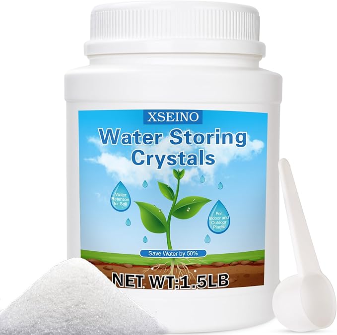 XSEINO 1.5LB Soil Moisture Crystals Water-Absorbing Hydrogel for Plants Solves Over and Under-Watering, Long-Lasting Water Retention to Keep Soil Moist Polymer Water Storage Crystals