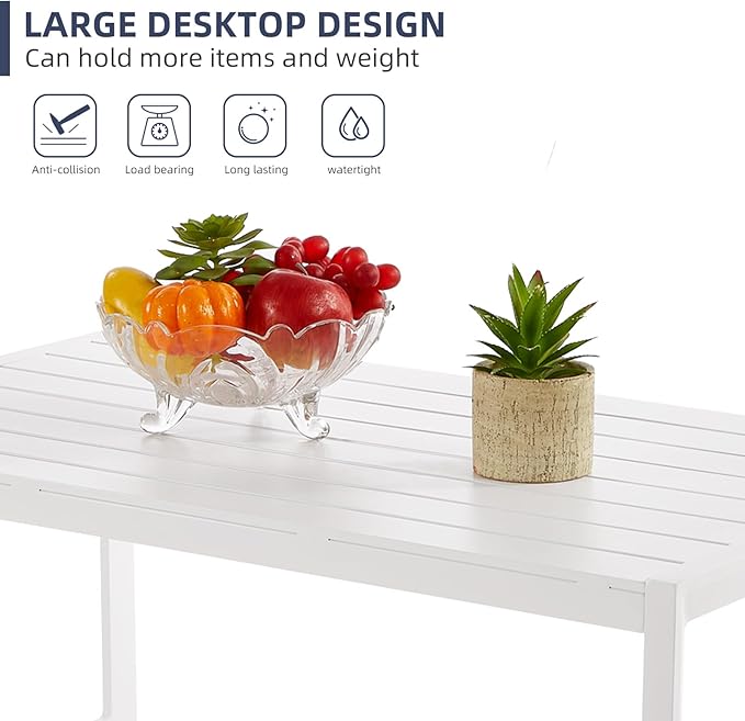 Outdoor Coffee Table for Patio, Aluminum All-Weather Modern Metal Coffee Table, Rectangle, White