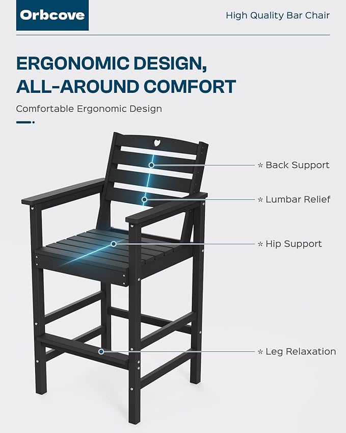 Patio Bar Table,Adirondack Chairs and Table 4 Pieces Set, Bar Height Chairs Set of 4, Outdoor Bar Stools Set,Weather-Resistant Outdoor Furniture for Deck, Balcony, Poolside Easy Assembly