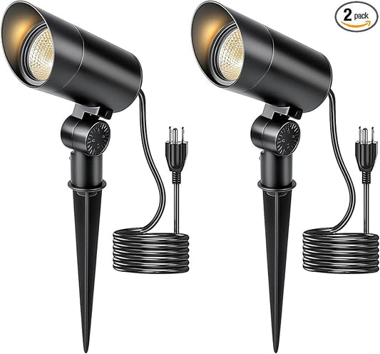 HIBOITEC 2 Pack 30W Outdoor LED Spot Lights 120V Plug in Flag Pole Light 3000LM 3000K Warm White Waterproof Landscape Spotlight for Yard Garden Tree Statue, 5.9 FT Cord with Plug