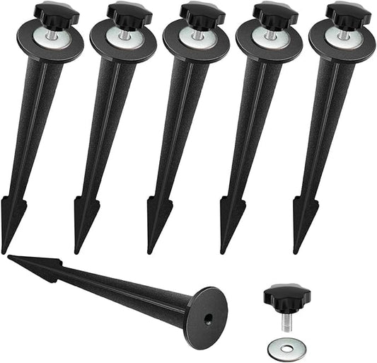 Replacement Stakes for Flood Lights,6.3in Aluminum Metal Ground Stake with Tool-Free Star Knobs Handle Thread Screw M5 for Outdoor Solar Spot Lights Garden Yard Path Walkway Lawn(6Pack)